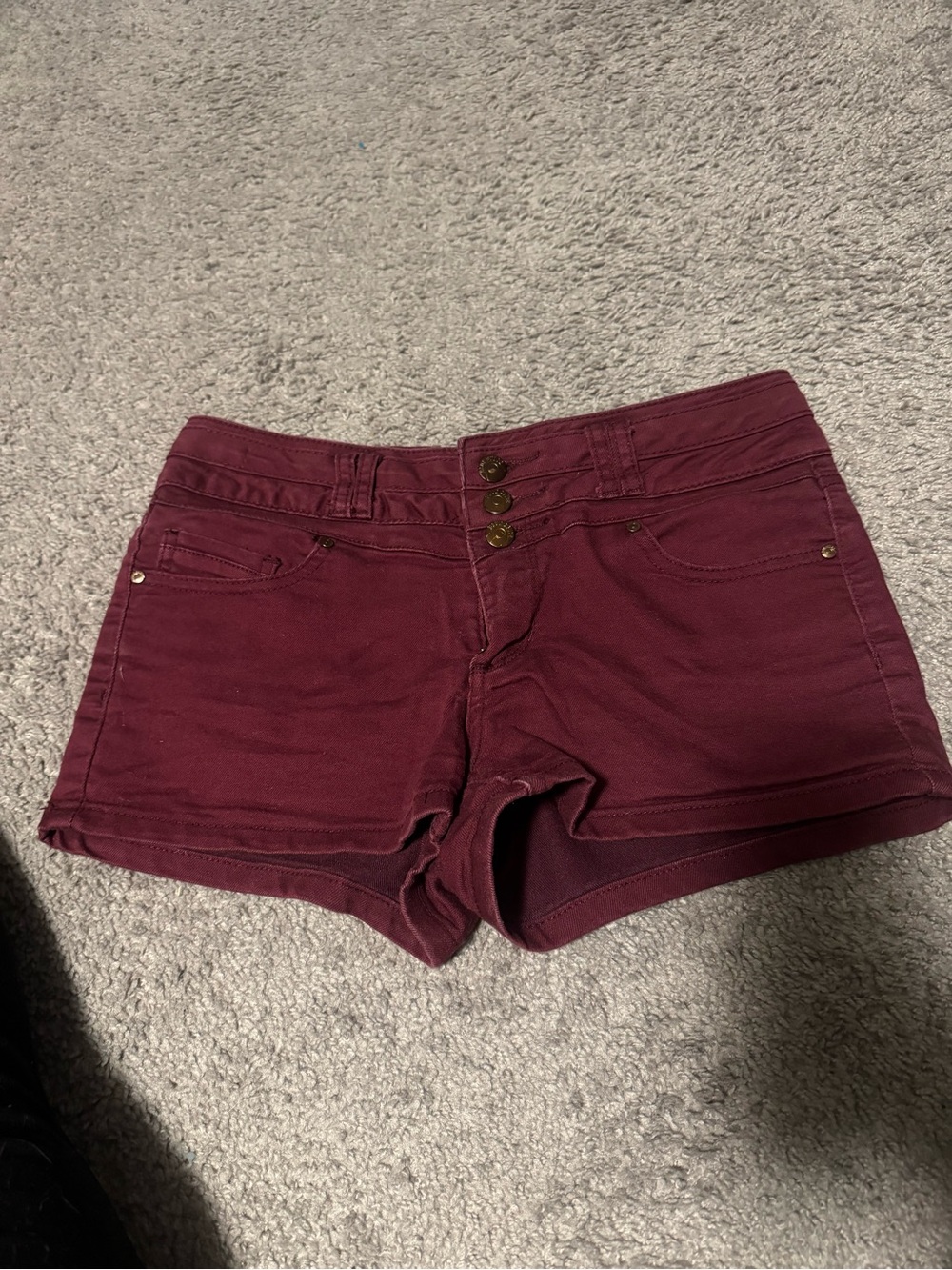 Blue Spice Triple-Button Wine Denim Shorts